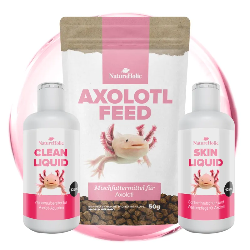 NatureHolic Axolotl Pflege-Set, Wasserpflege, Schleimhautschutz & Spezialfutter Ausverkauf